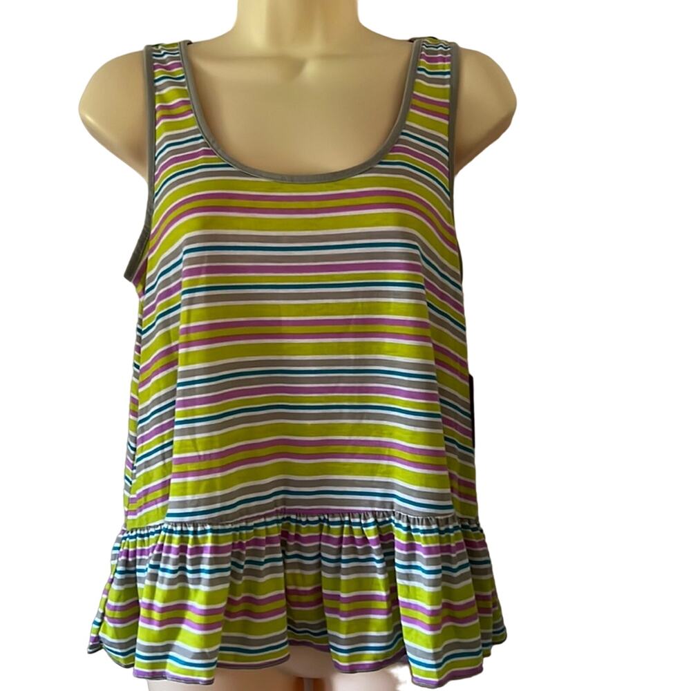 Mossimo size M Striped Sleeveless Knit Top Ruffle Bottom Colorful